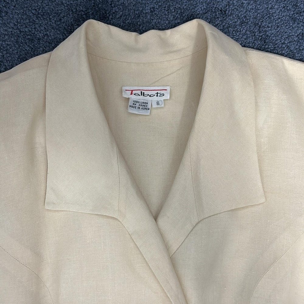 Talbots Cream Linen Wrap Dress with Fitted Bodice & A-line skirt. Vintage size 6 - Picture 2 of 7